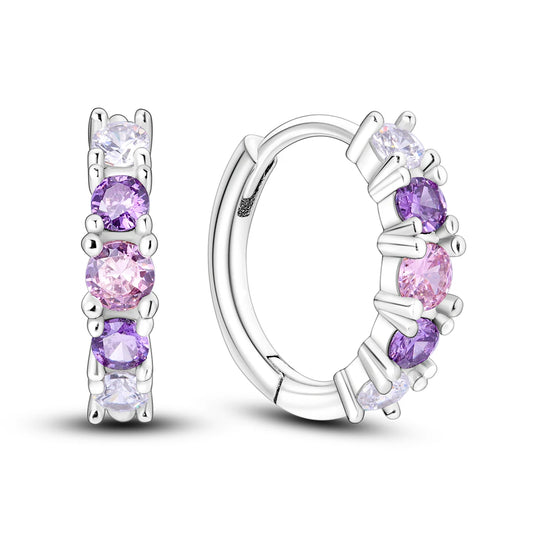 Sterling Silver 925 Pink Purple Zircon Gradient Hoop Earrings