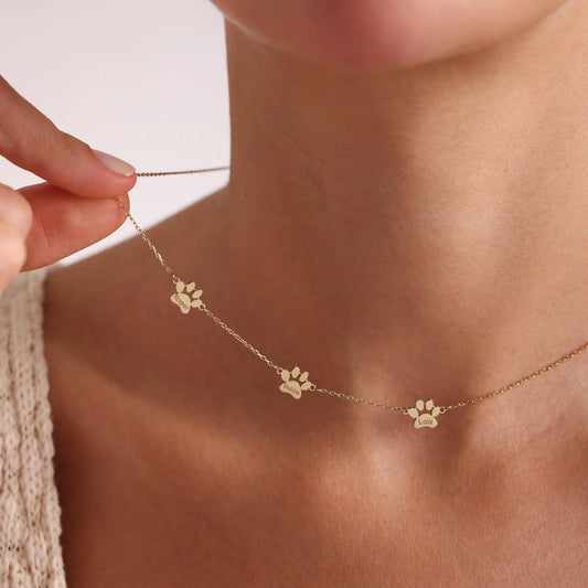 Personalized Paw Print Name Necklace
